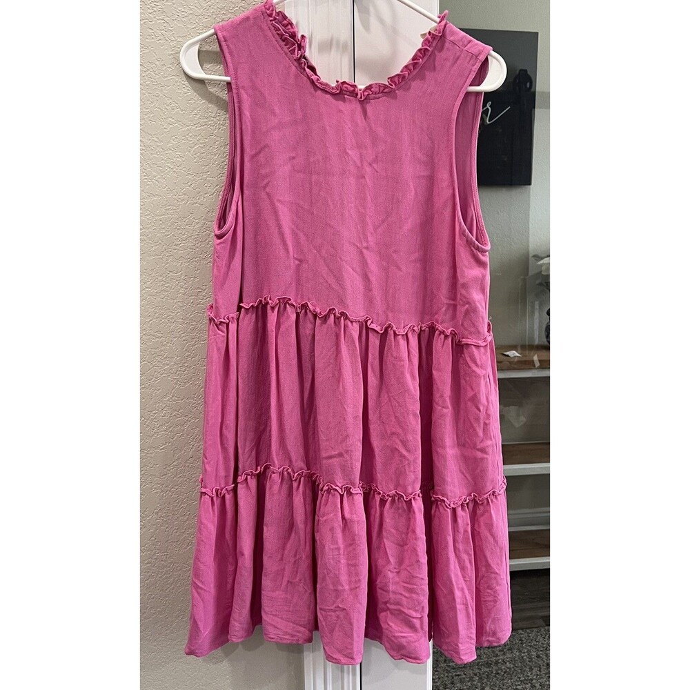 Entro Boho Fairy Cottagecore Minimalist Pink Ruffle Tiered Babydoll Dress